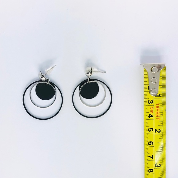 New! Black & Silver Hoop Dangle Earrings - Picture 3 of 3